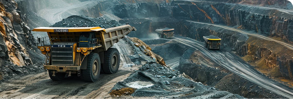 Open pit mine with large mining trucks