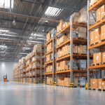 Spacious warehouse with pallet racking and forklift