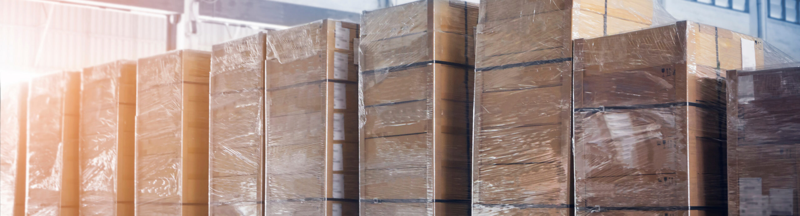 Wrapped pallets in a warehouse